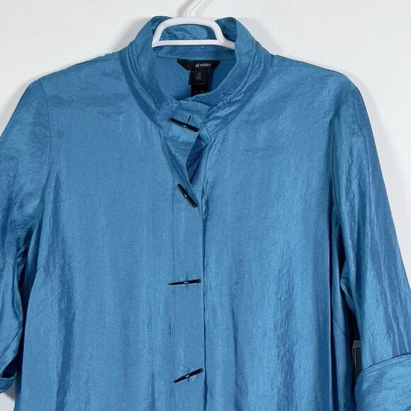 Ali Miles Tunic Top Womens Sz 2X Blue Wire Collar 3/4 Sleeves Button Front - Picture 6 of 11
